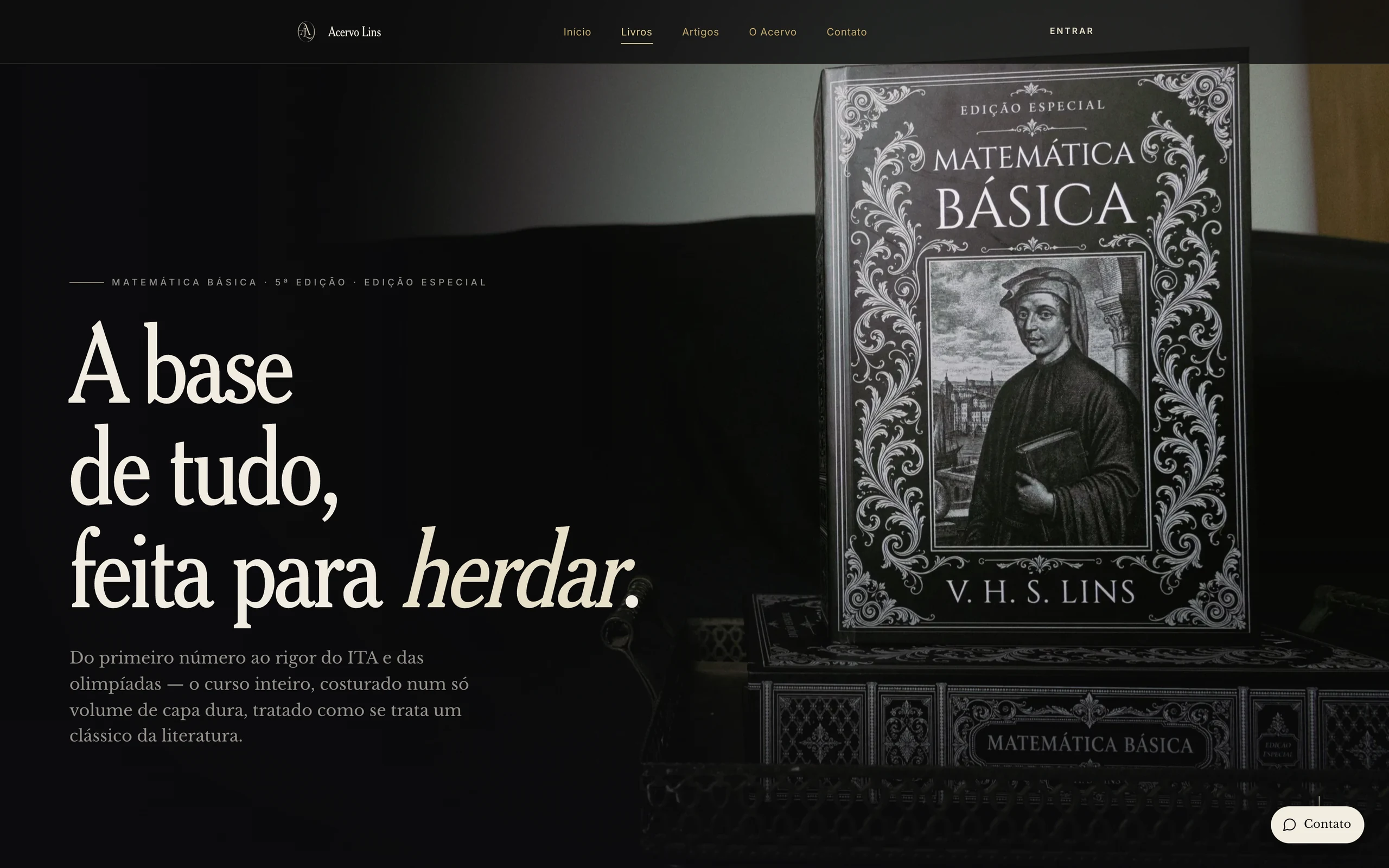 Topo da página de venda do livro em acervolins.com, com a mesma fotografia ocupando a direita da tela