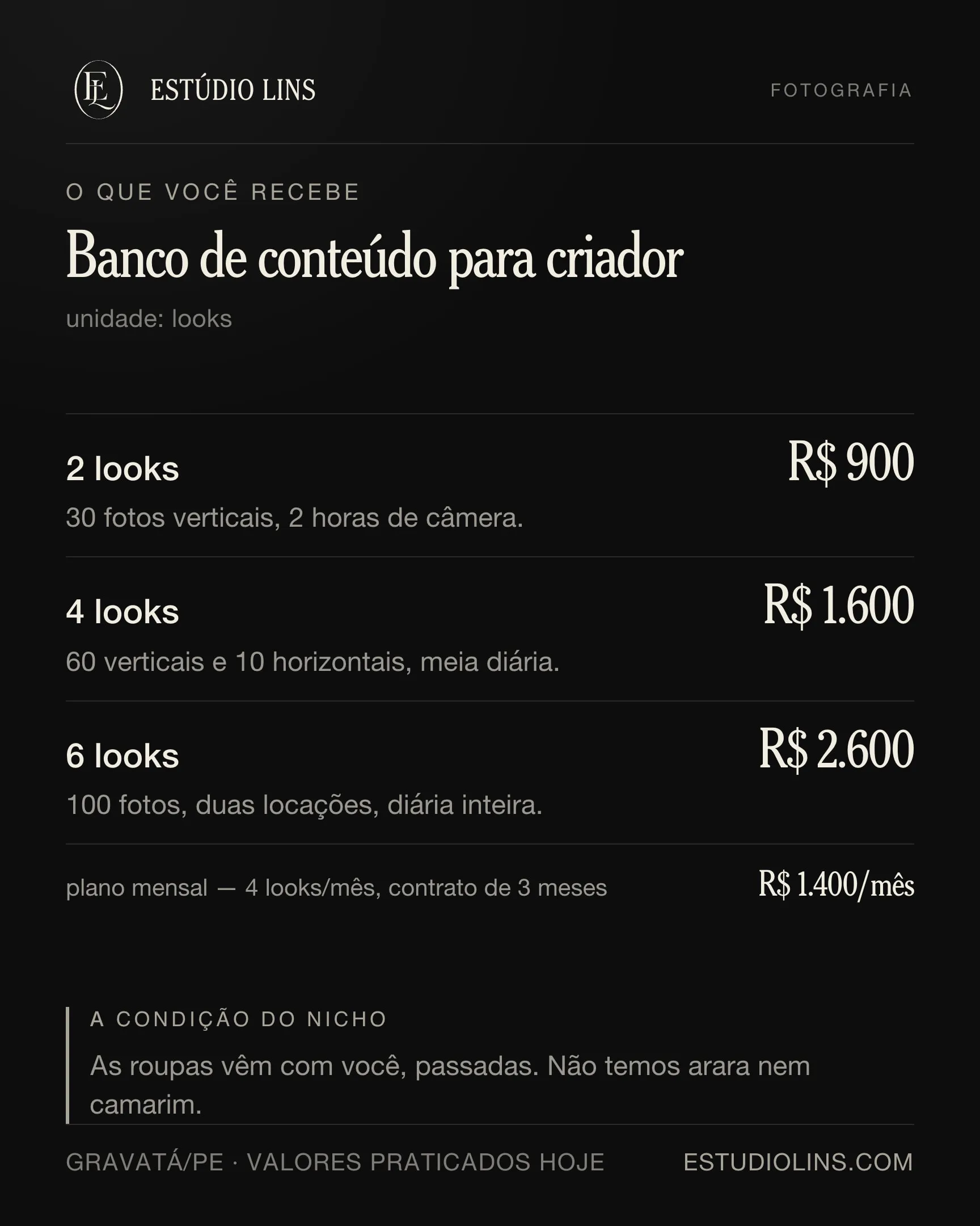 O que você recebe em banco de conteúdo para criador: os degraus com preço, o que muda em cada um e as condições do nicho