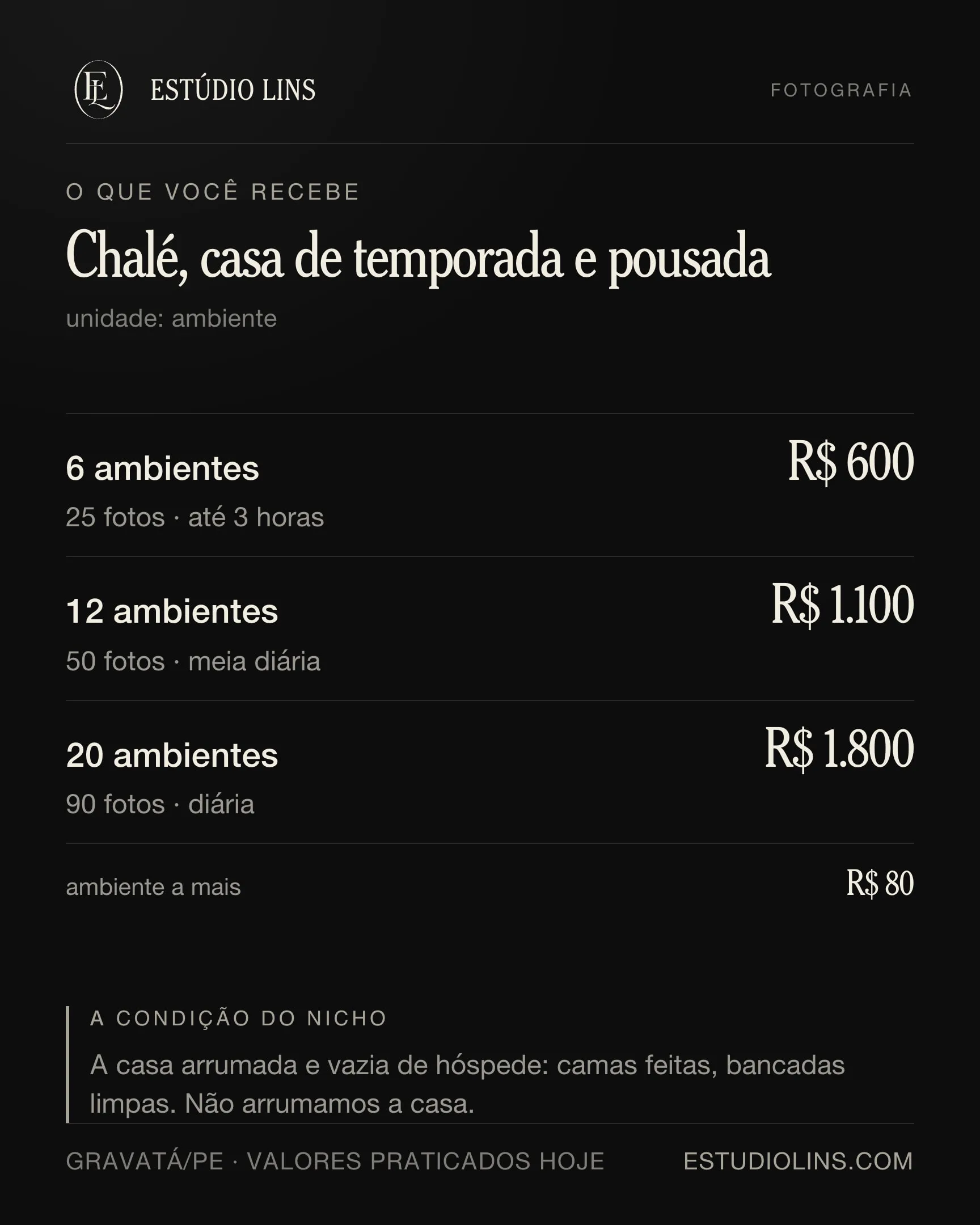 O que você recebe em chalé, casa de temporada e pousada: os degraus com preço, o que muda em cada um e as condições do nicho