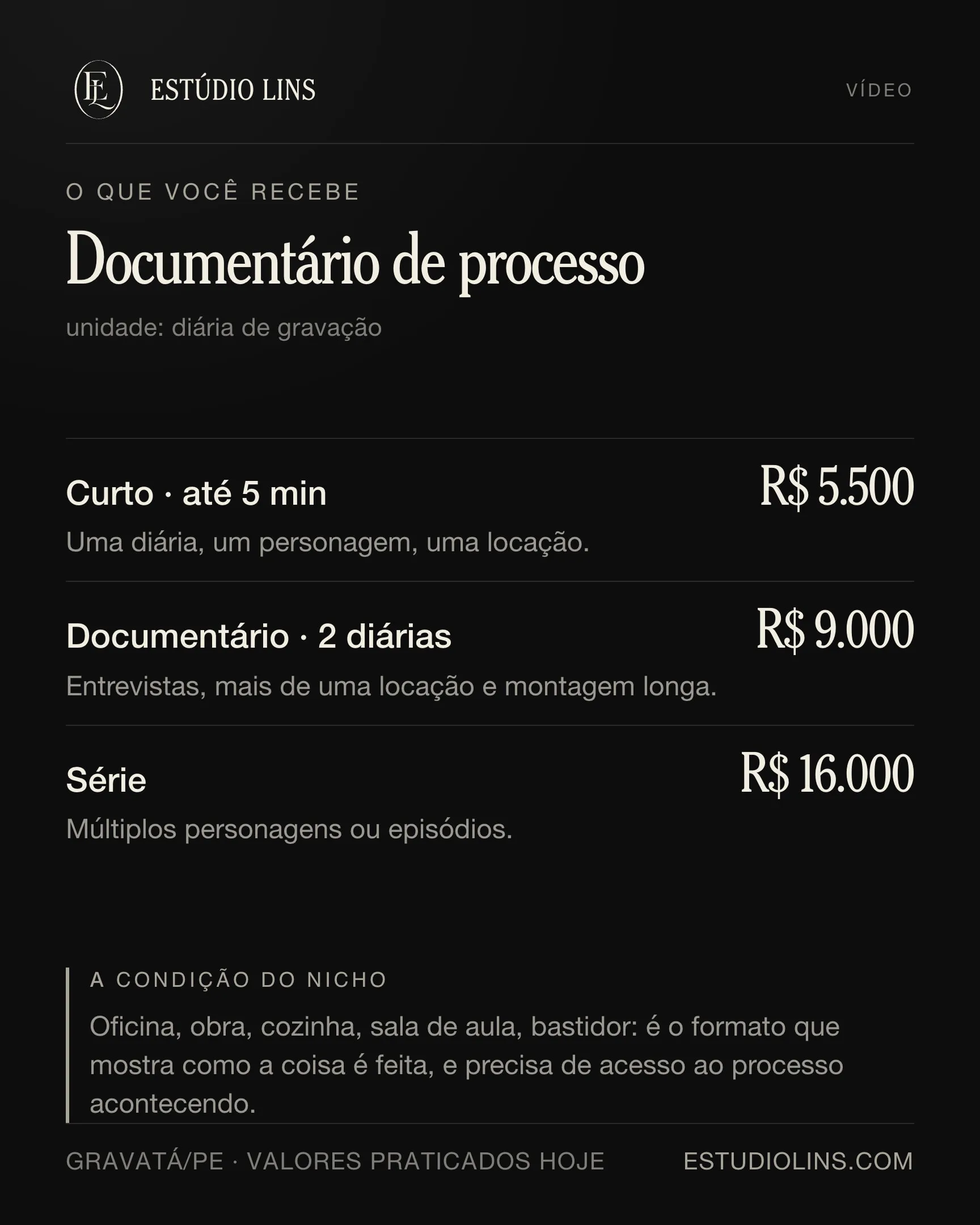 O que você recebe em documentário de processo: os degraus com preço, o que muda em cada um e as condições