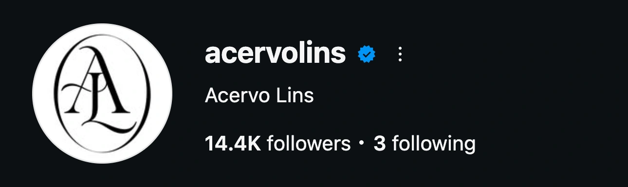 Perfil @acervolins no Instagram, com selo de verificado e 14,4 mil seguidores.