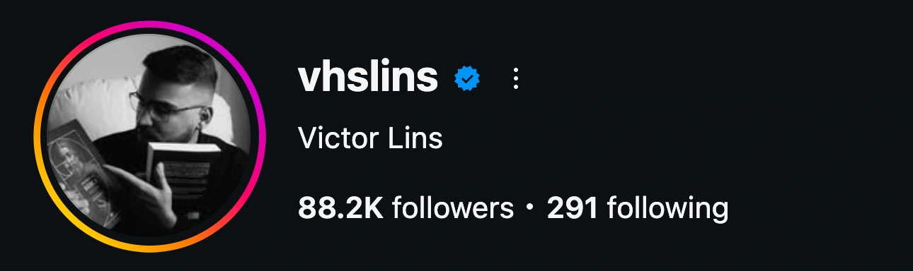 Perfil @vhslins no Instagram, com selo de verificado e 88,2 mil seguidores.